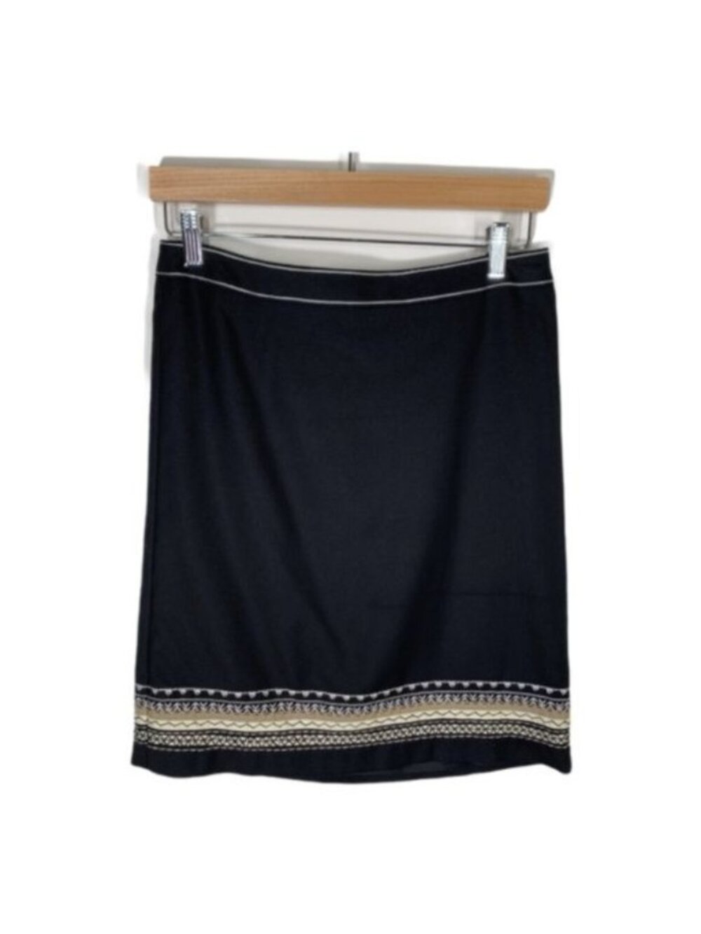 LOFT Ann Taylor Womens 6 Pencil Skirt Black Embroidered Hem Career